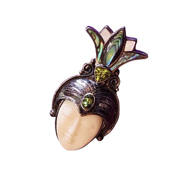 Vintage Sajen 925 Sterling Abalone Shell Crowned Goddess Pendant Brooch (A2118) - Picture 2 of 5